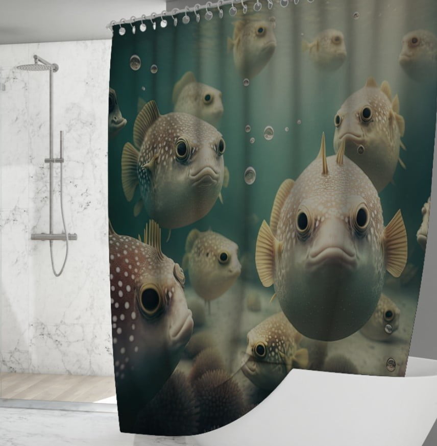 Штора для ванної з 3D принтом Риби фугу_02