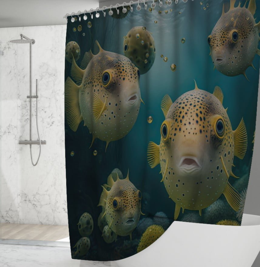 Штора для ванної з 3D принтом Риби фугу_03