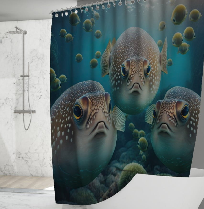 Штора для ванної з 3D принтом Риби фугу_04