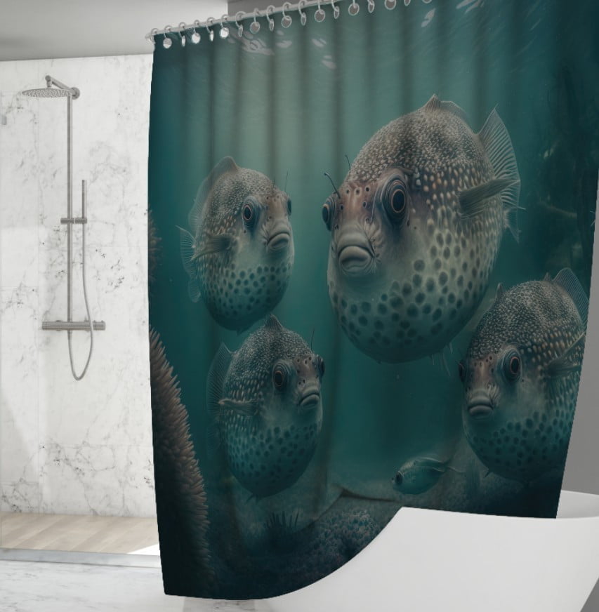 Штора для ванної з 3D принтом Риби фугу_05