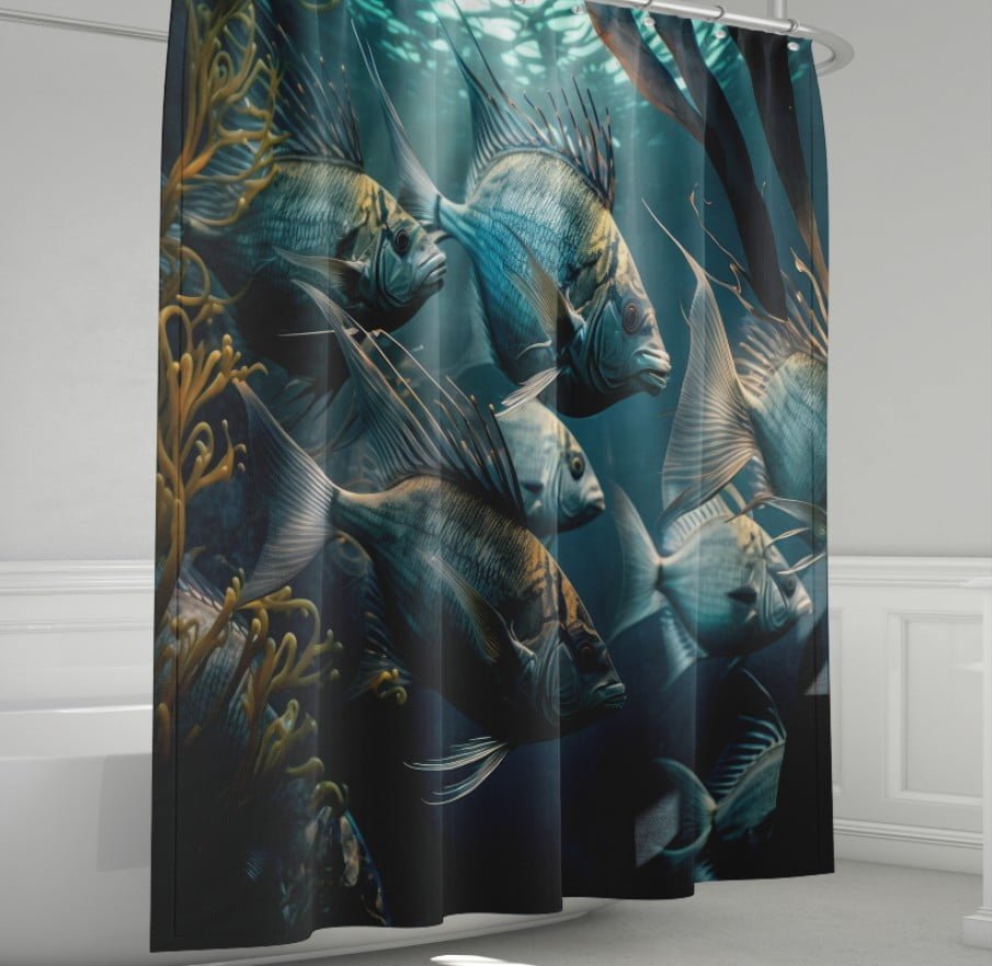 Штора для ванної з 3D принтом загадкові тихоокеанські риби_31