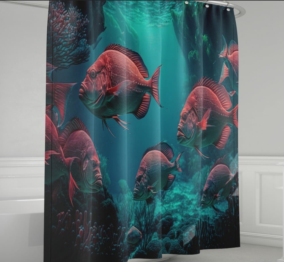 Штора для ванної з 3D принтом червоні тихоокеанськи риби_04