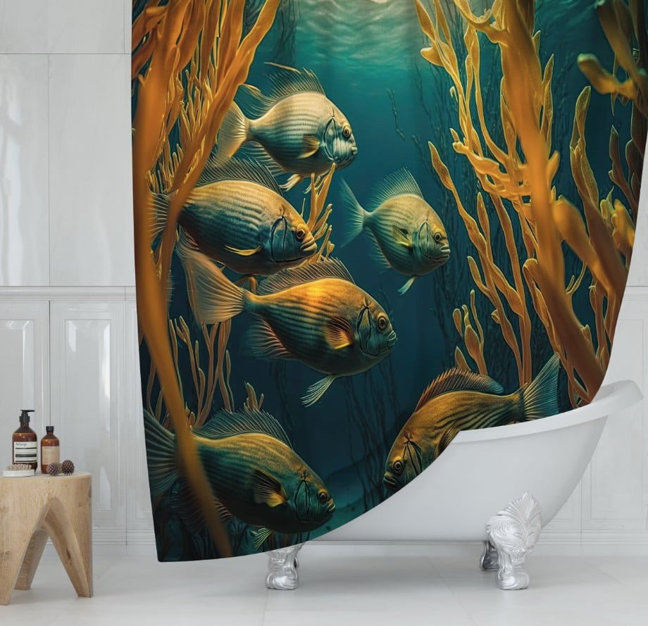 Штора для ванної з 3D принтом екзотичні морськи риби_51