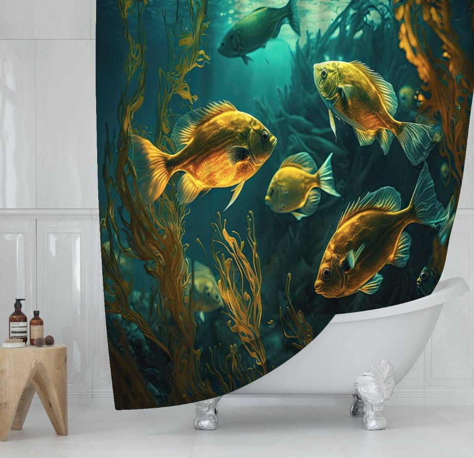 Штора для ванної з 3D принтом кольорові екзотичні риби_05