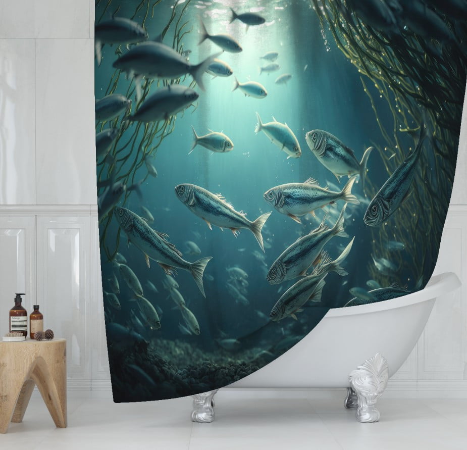 Штора для ванної з 3D принтом екзотичні морськи риби_80