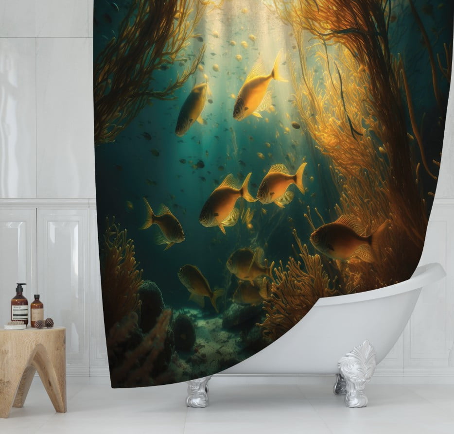 Штора для ванної з 3D принтом кольорові екзотичні риби_06