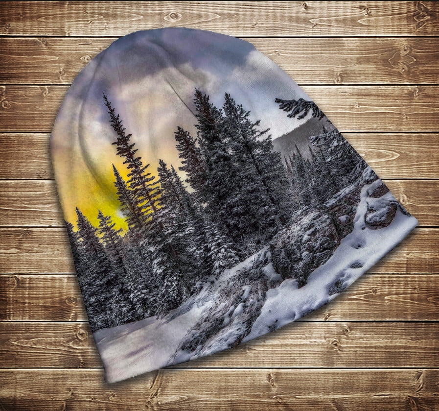 Шапка з 3D принтом на тему Засніжений зимовий ліс. Усі розміри та сезони