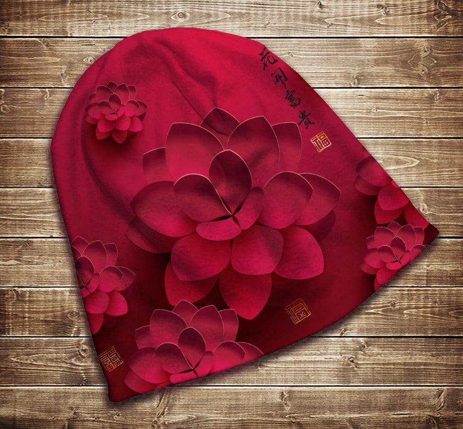 Шапка з 3D принтом на тему Ніжний квітковий принт. Червоний. Усі розміри та сезони