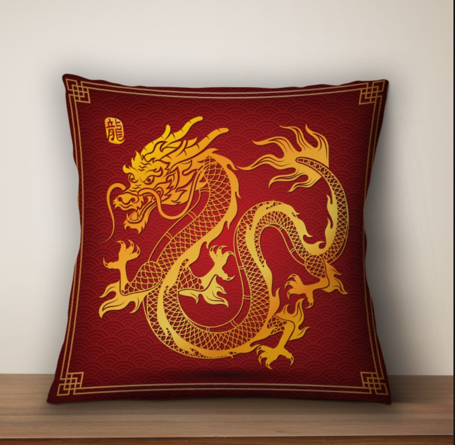 Подушка 3D принтом на тему Золотий китайський дракон
