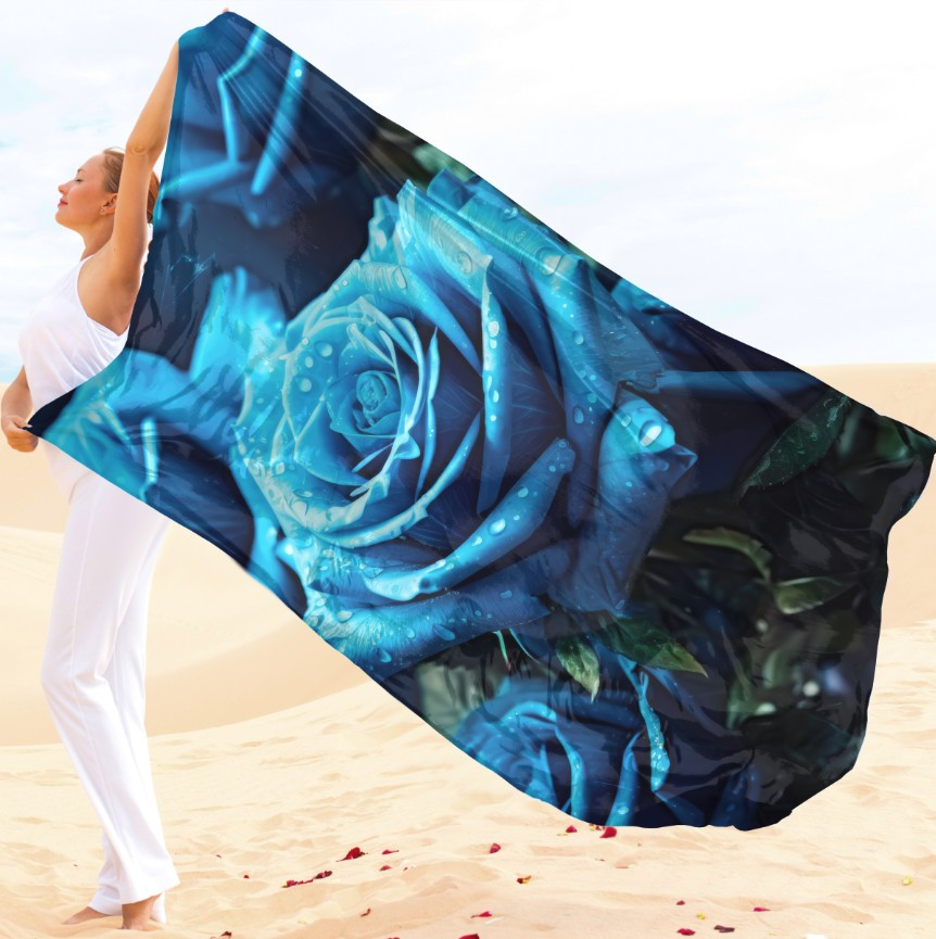 Парео-хустка-палантин 10в1 з принтом Блакитна троянда