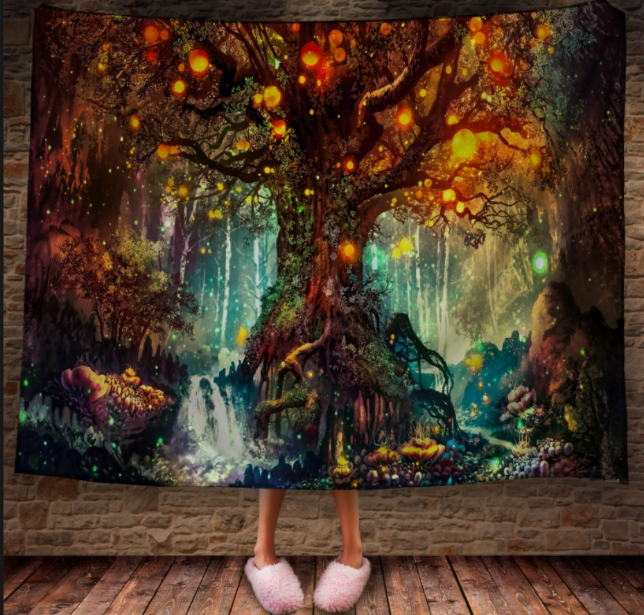 Плед з 3D принтом-  Чарівне дерево з вогниками